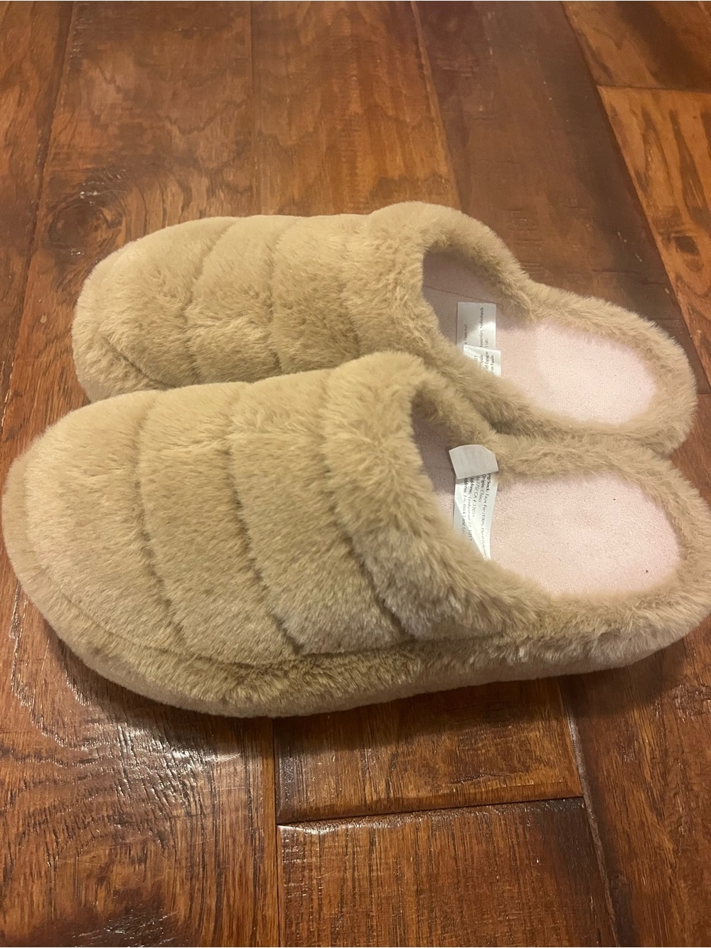 Free People “It’s a Vibe” Platform Faux-Fur Slide Mules in Camel. Size 9.
